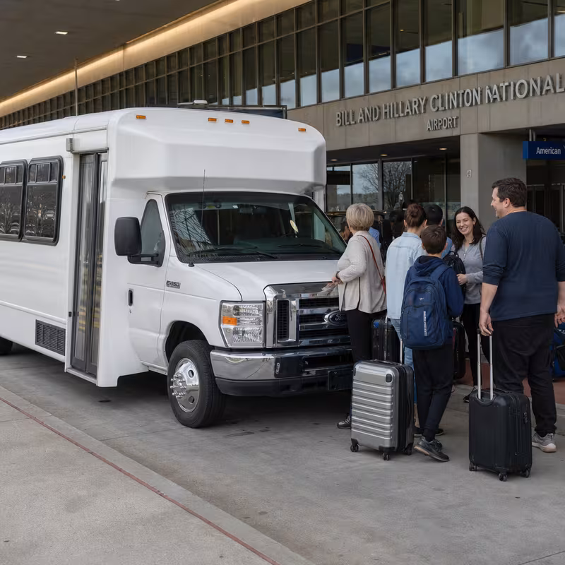 Black Mercedes Sprinter van staged for an Little Rock Airport Transportation group