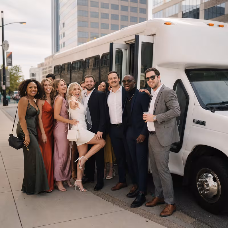 Black Mercedes Sprinter van staged for an Little Rock Bachelor & Bachelorette Transportation group