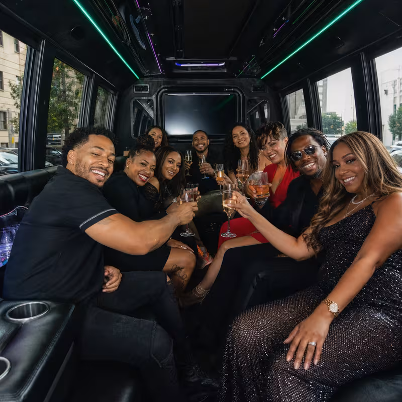 Black Mercedes Sprinter van staged for an Little Rock Birthday Transportation group